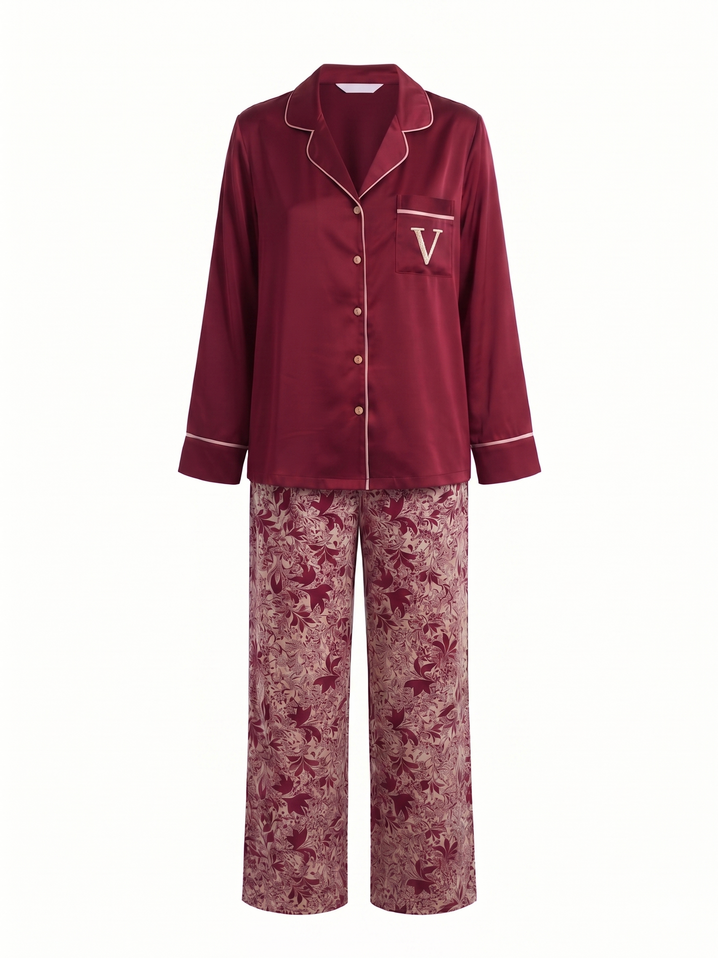 Pyjama satin bordeaux et motifs