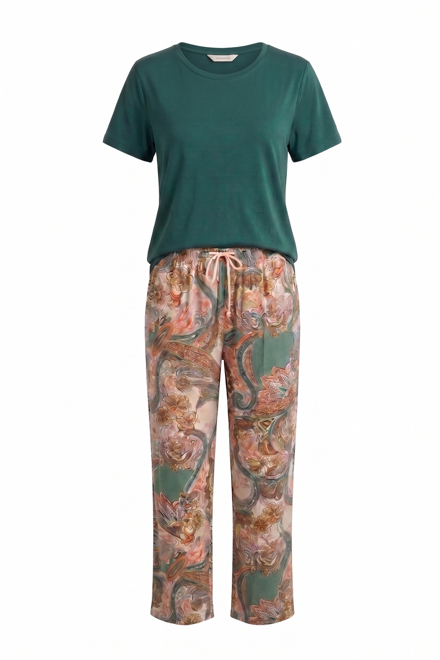 Ensemble t-shirt vert et pantalon cachemire