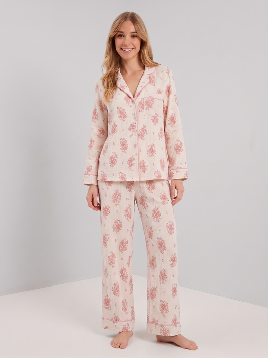 Pyjama en gaze de coton rose