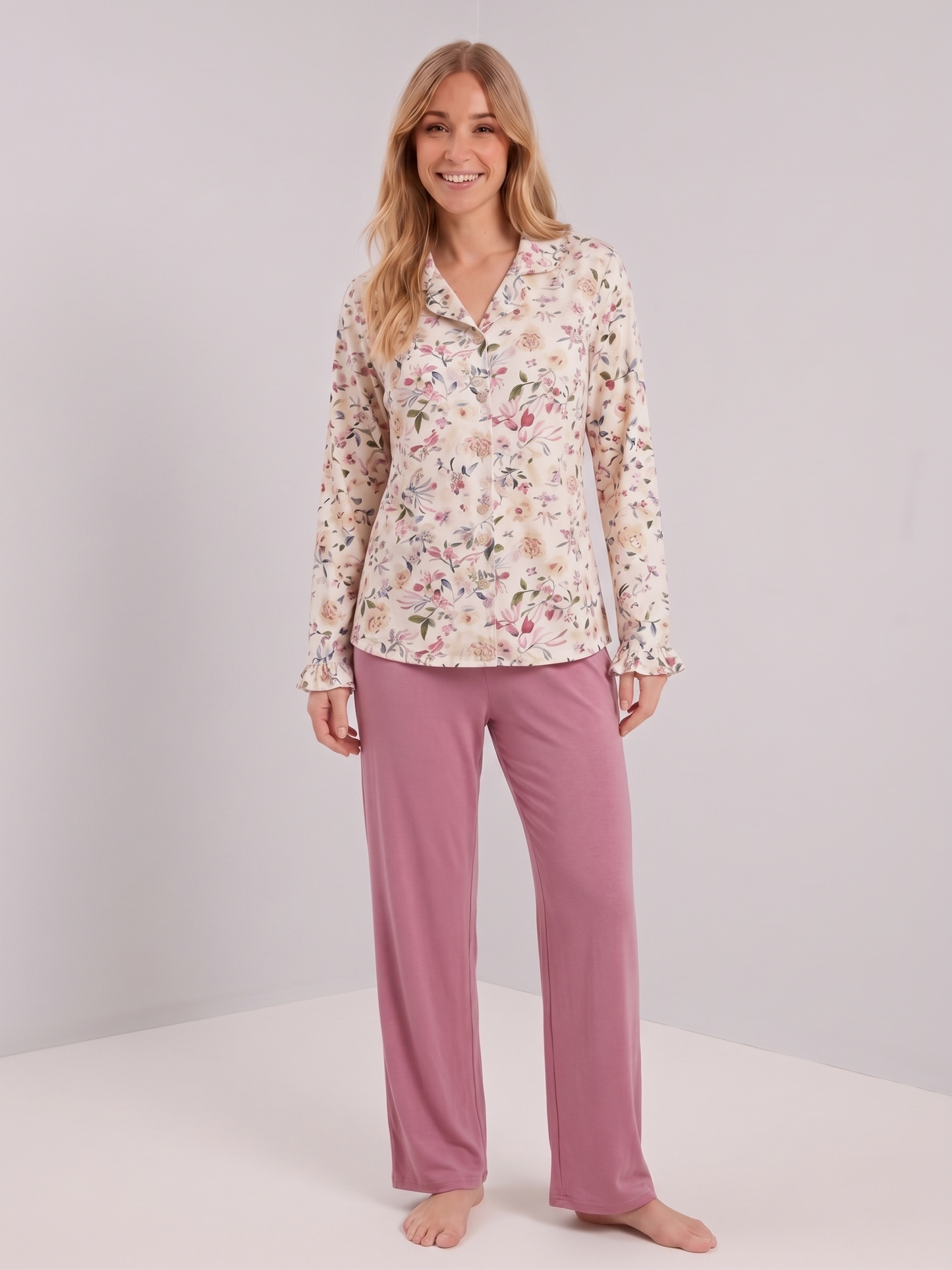 Pyjama fleuri et vieux rose