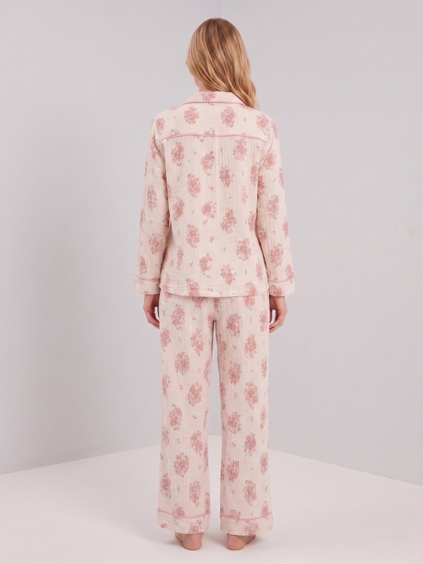 Pyjama en gaze de coton rose