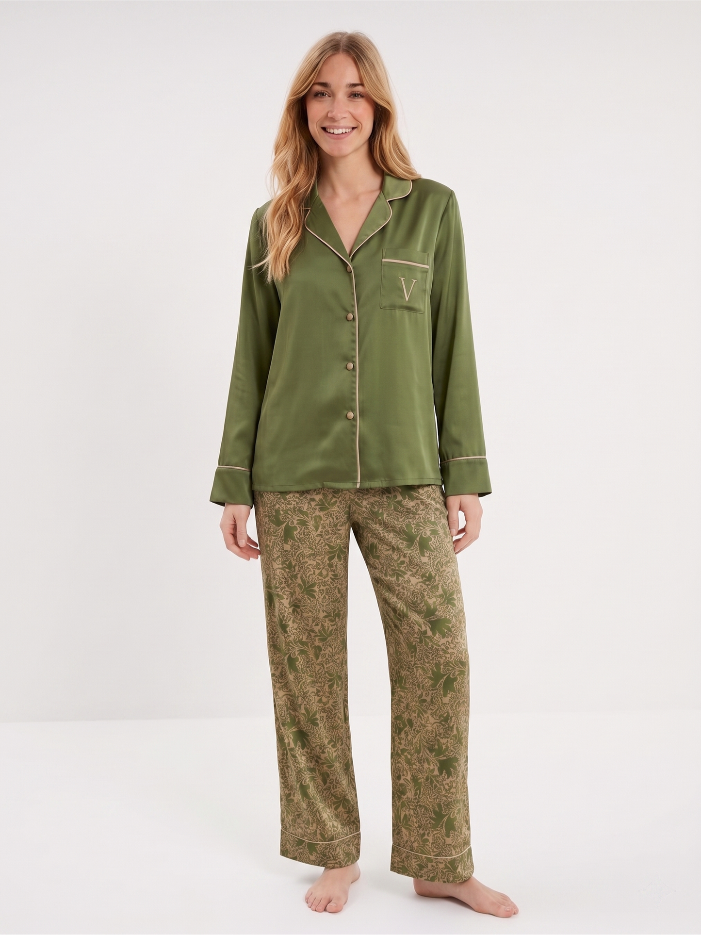 Pyjama olive à motifs cachemire