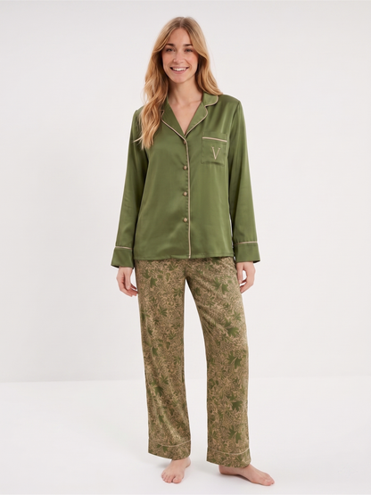 Pyjama olive à motifs cachemire