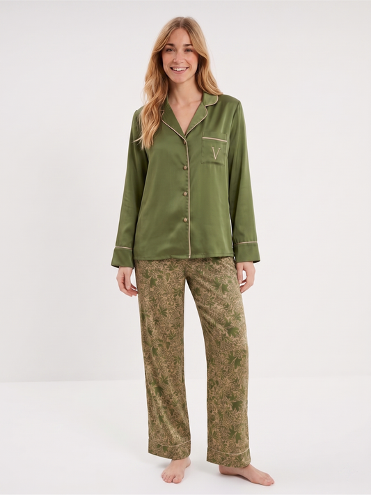 Pyjama olive à motifs cachemire