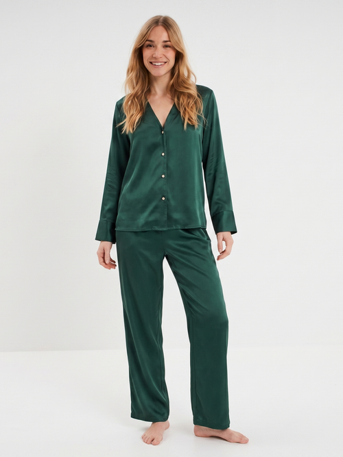 Pyjama en satin émeraude
