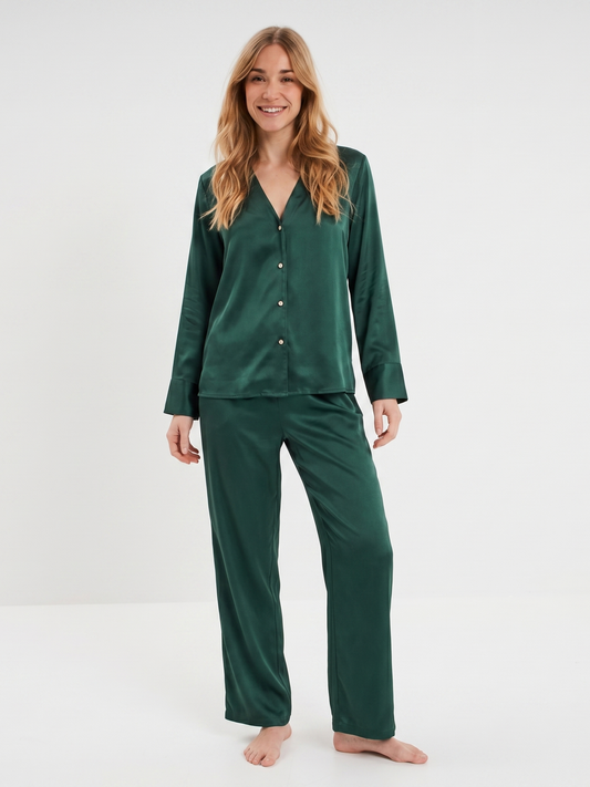 Pyjama en satin émeraude