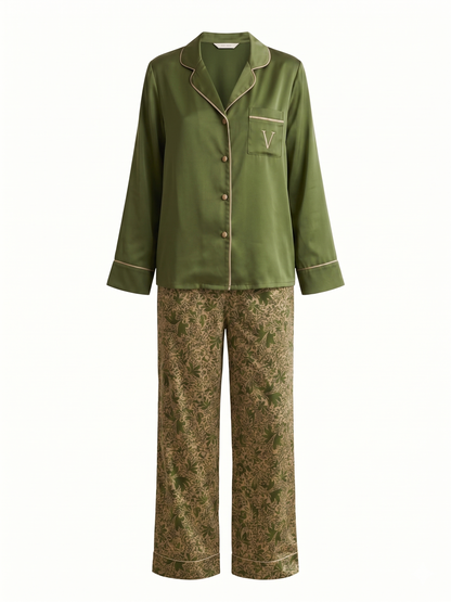 Pyjama olive à motifs cachemire