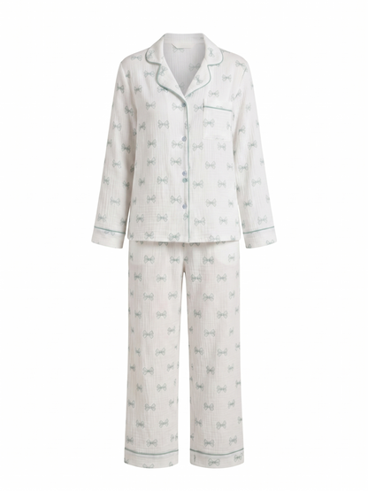 Pyjama en gaze à nœuds bleus